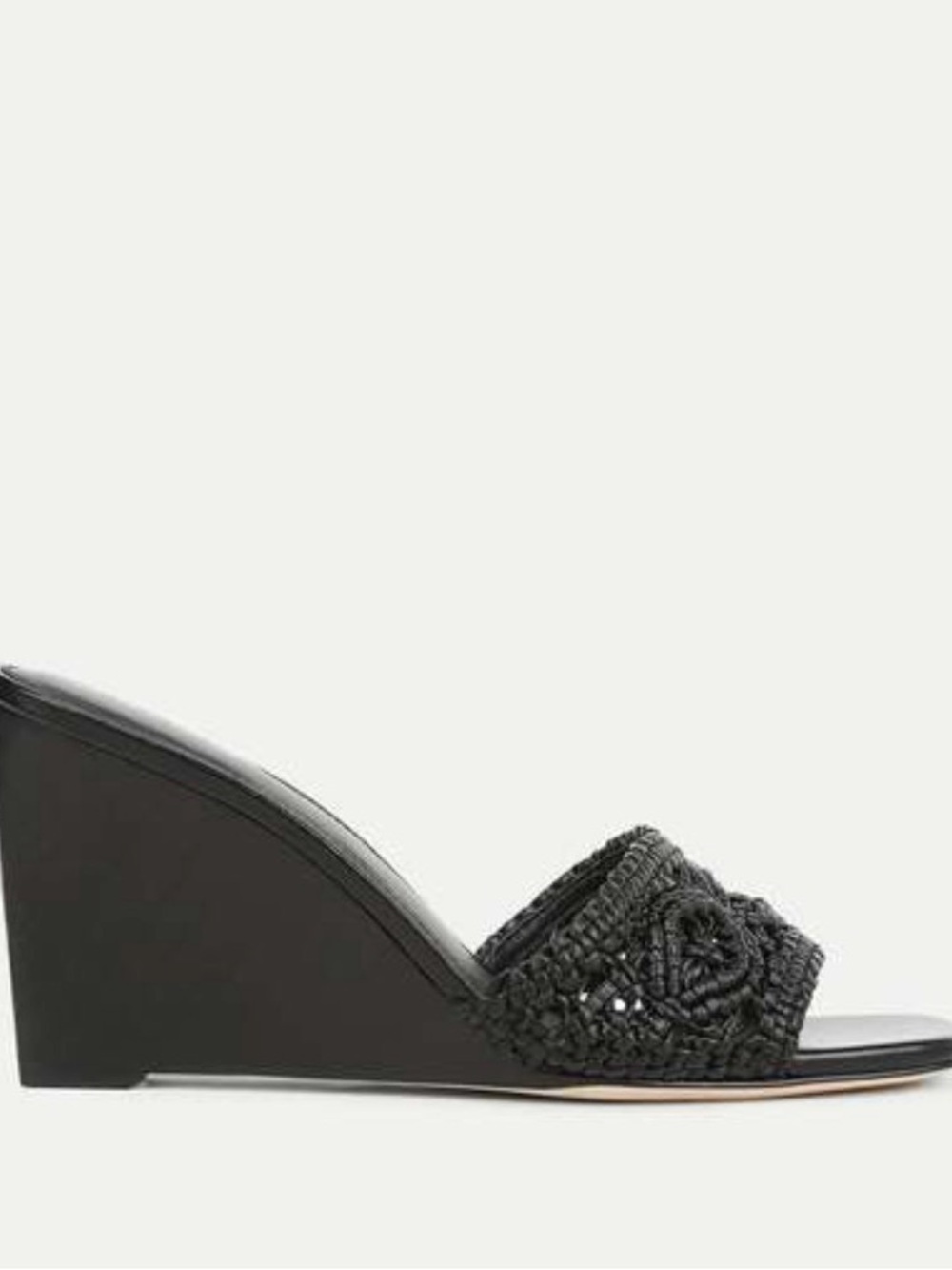 Veronica Beard Black Braided Open-Toe Wedge Sandal